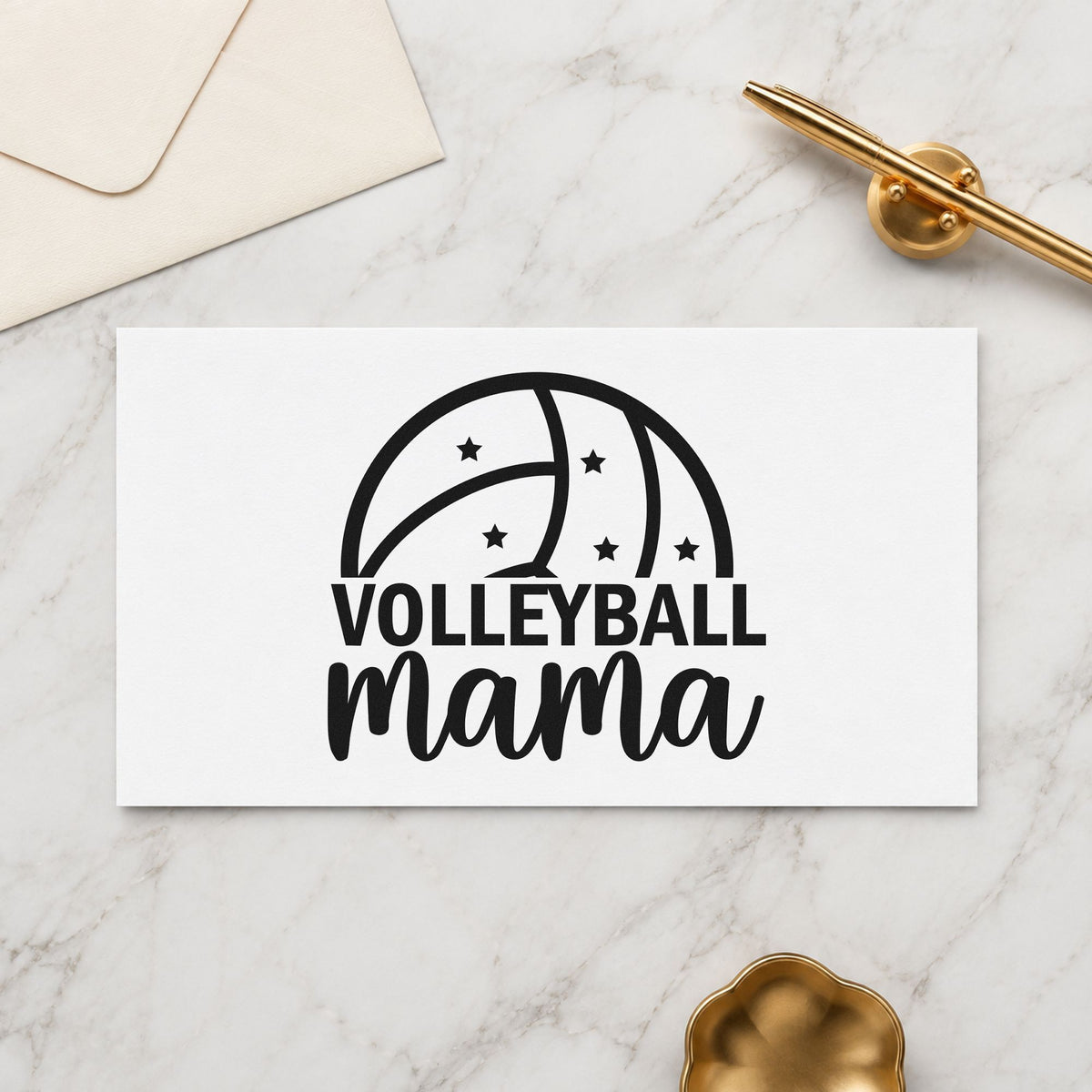 Volleyball Mama Ball rubber stamp printed in black ink, ready for star dotted cards and similar paper crafts.