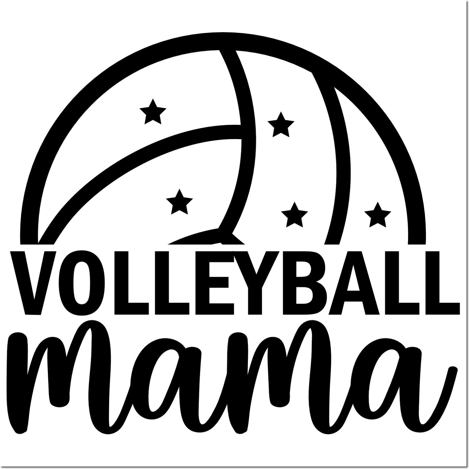 Volleyball Mama rubber stamp design with volleyball graphic and stars for sports mom crafts, gifts, and team spirit.