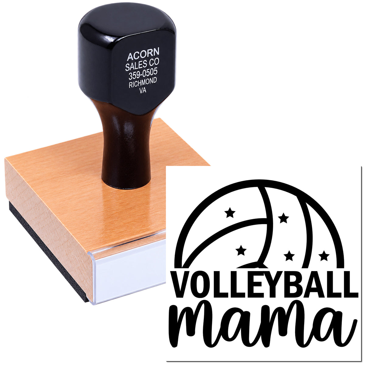 Custom Volleyball Mama rubber stamp for team gifts, coach awards, and sports-themed crafts.