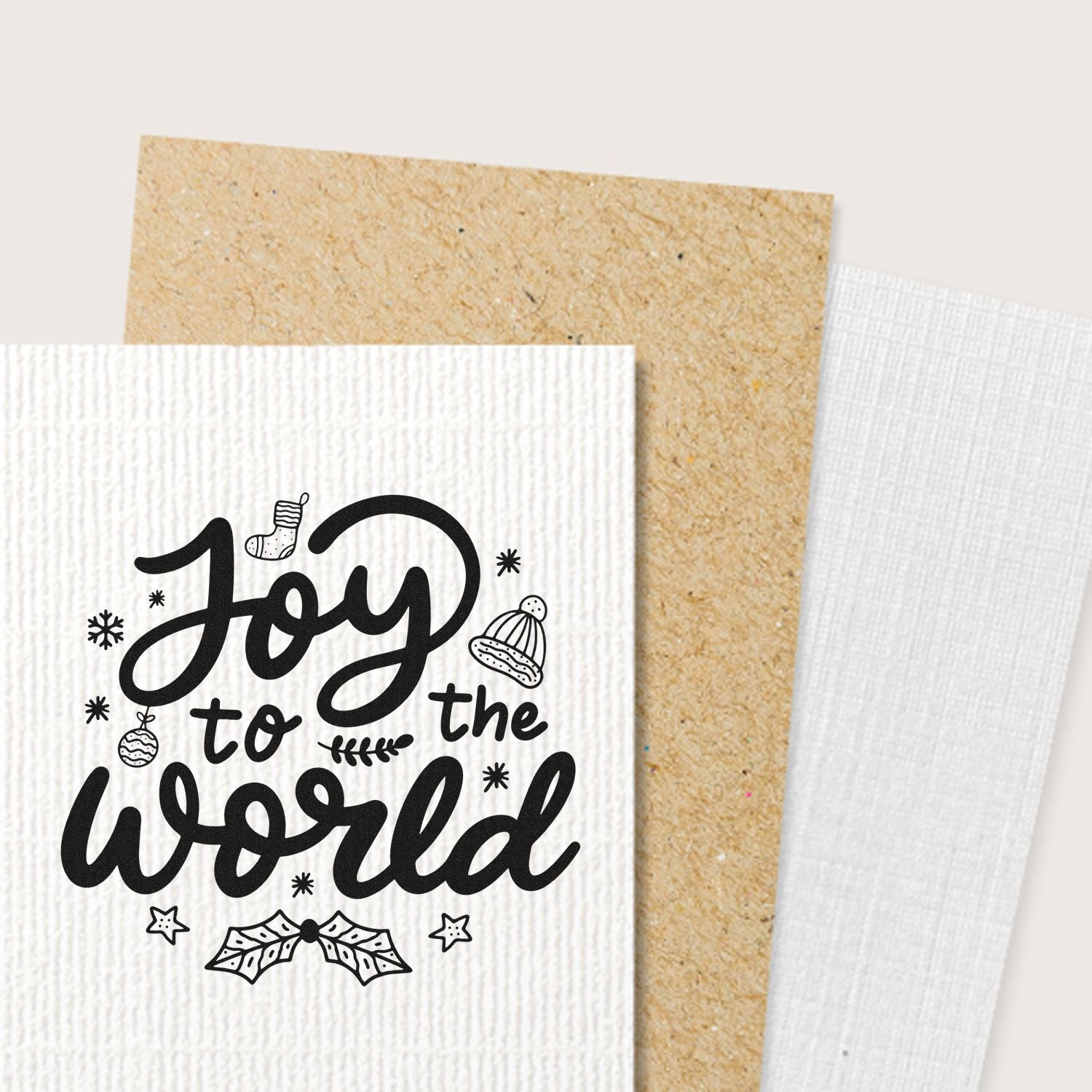 Christmas rubber stamp design with Joy to the World sentiment for handmade cards, gift tags, and holiday crafts.