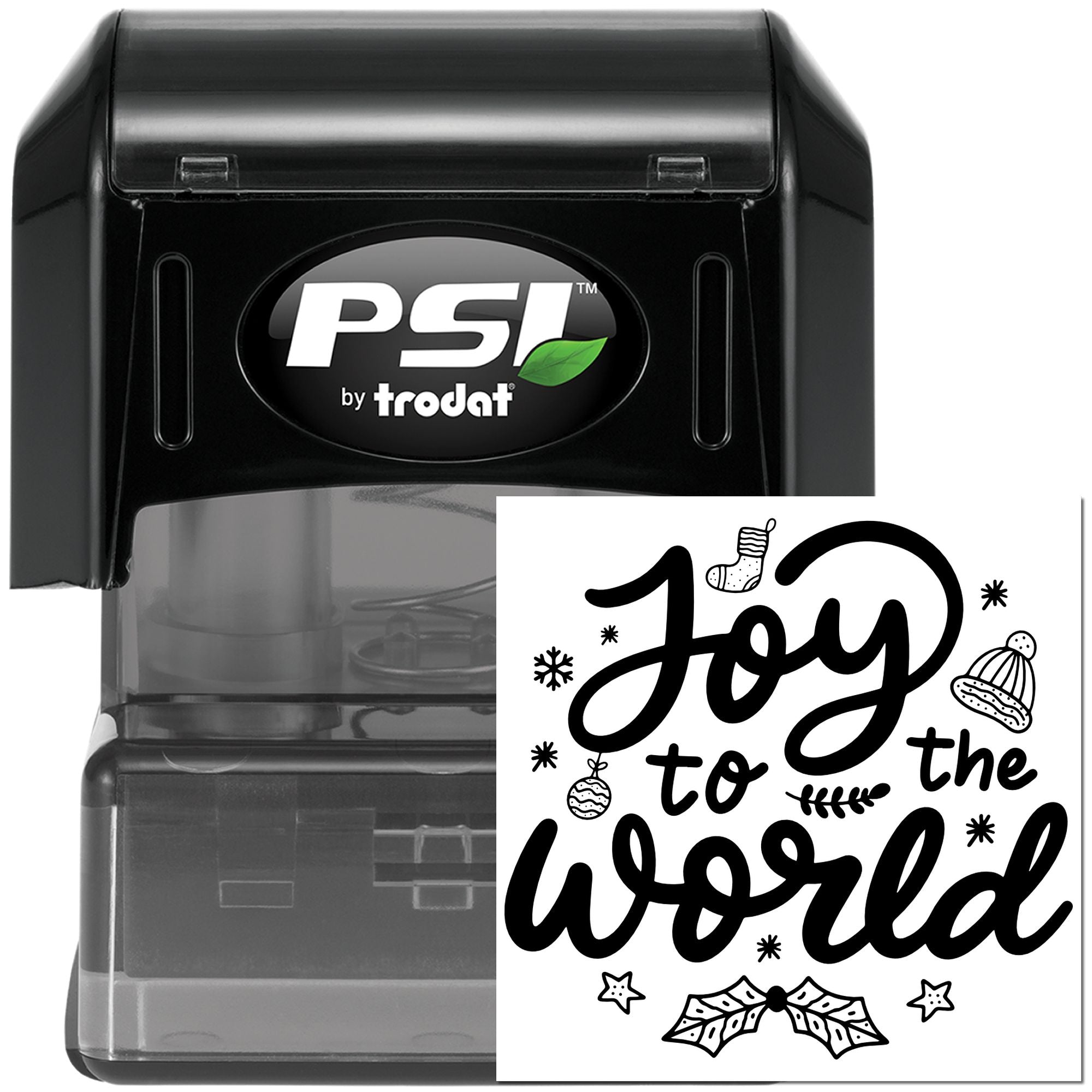 PSI by Trodat self-inking rubber stamp with holiday Joy to the World Christmas design