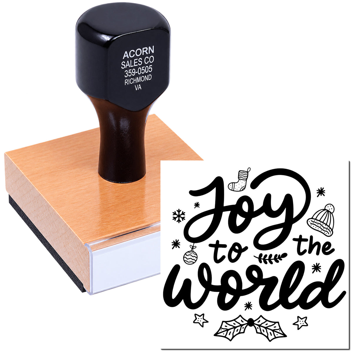 Custom rubber stamp with Joy to the World holiday design for festive cards, crafts, and seasonal branding.