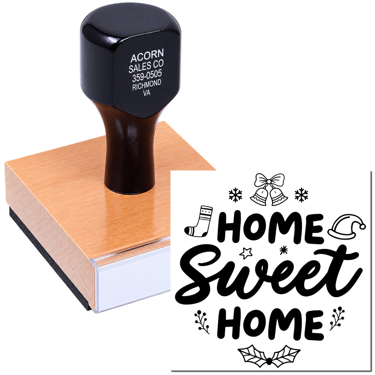 Custom rubber stamp with Home Sweet Home design for home dcor, gifts, or moving announcements.