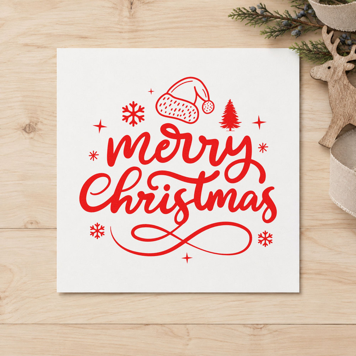 Merry Christmas Hat And Tree Compact Pre-Inked Stamp – Slim in use 7
