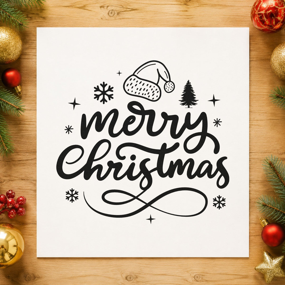 Merry Christmas Hat And Tree Compact Pre-Inked Stamp – Slim in use 9