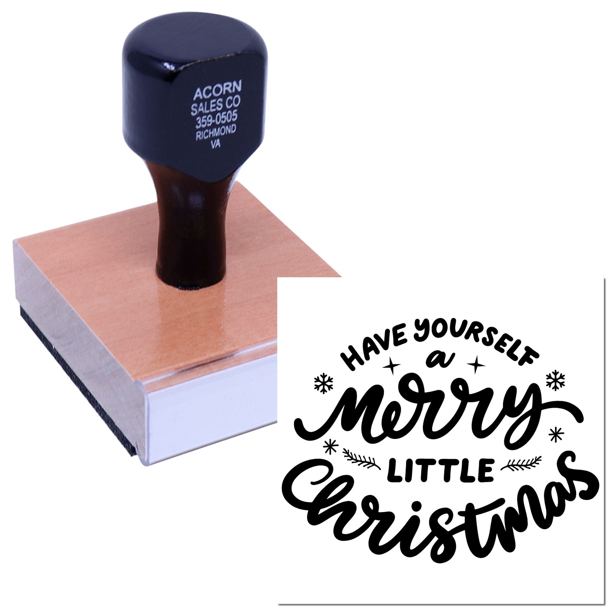 Custom rubber stamp with Have Yourself a Merry Little Christmas design for holiday cards, crafts, and festive packaging.