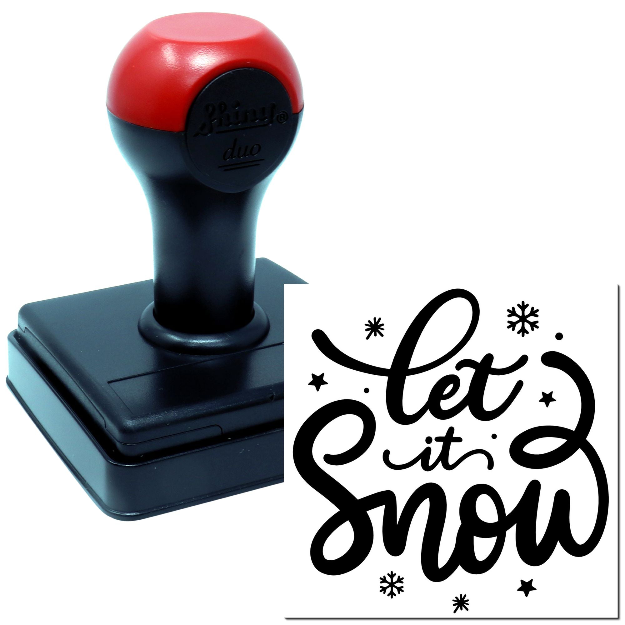 Self-inking rubber stamp with Let it Snow holiday design, ideal for winter crafts, card making, and custom stamping.