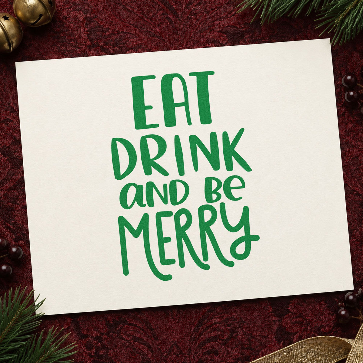 Eat Drink And Be Merry Rubber Stamp – Duo Hand in use 8