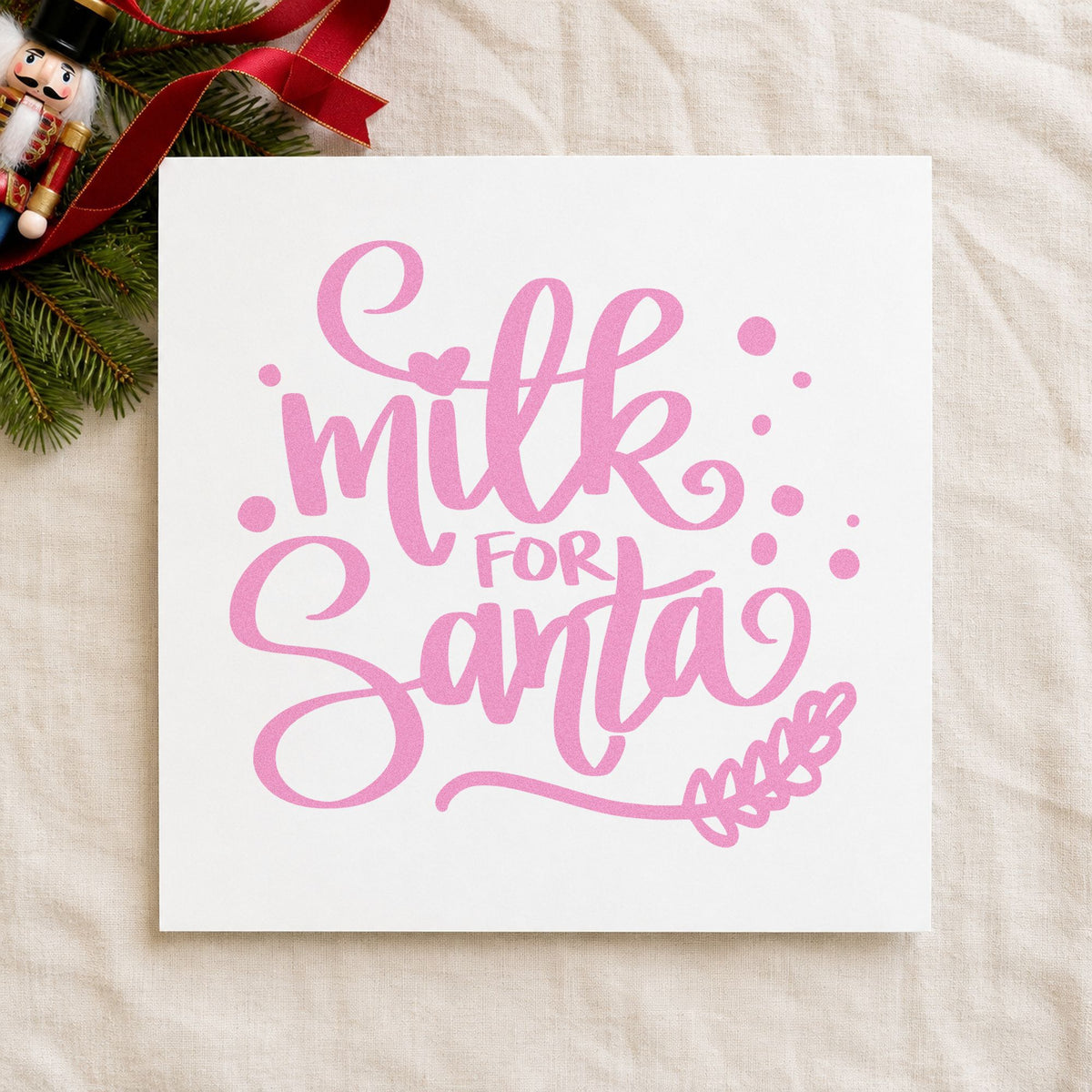Milk For Santa craft stamp in purple ink on cardstock, an easy option for plate set tags.