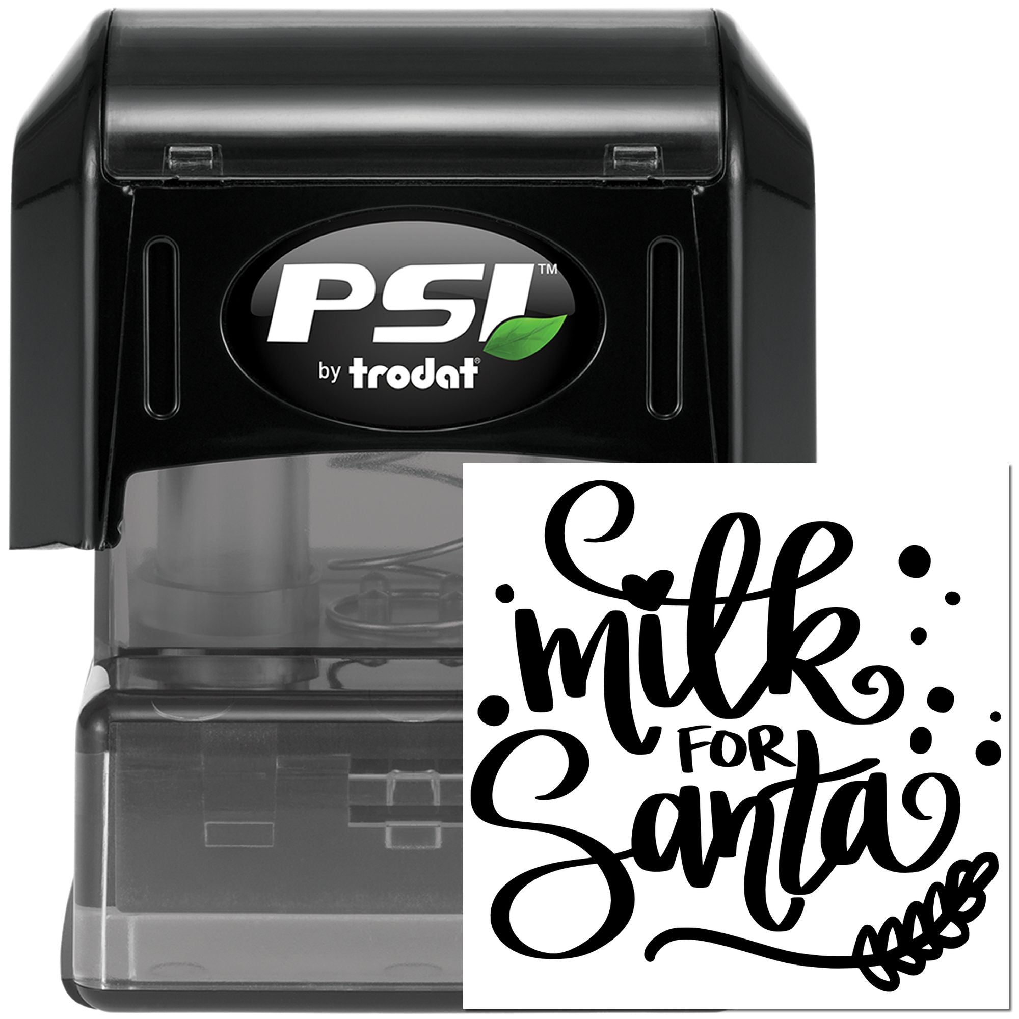 PSI by Trodat self-inking rubber stamp with custom Milk for Santa holiday design