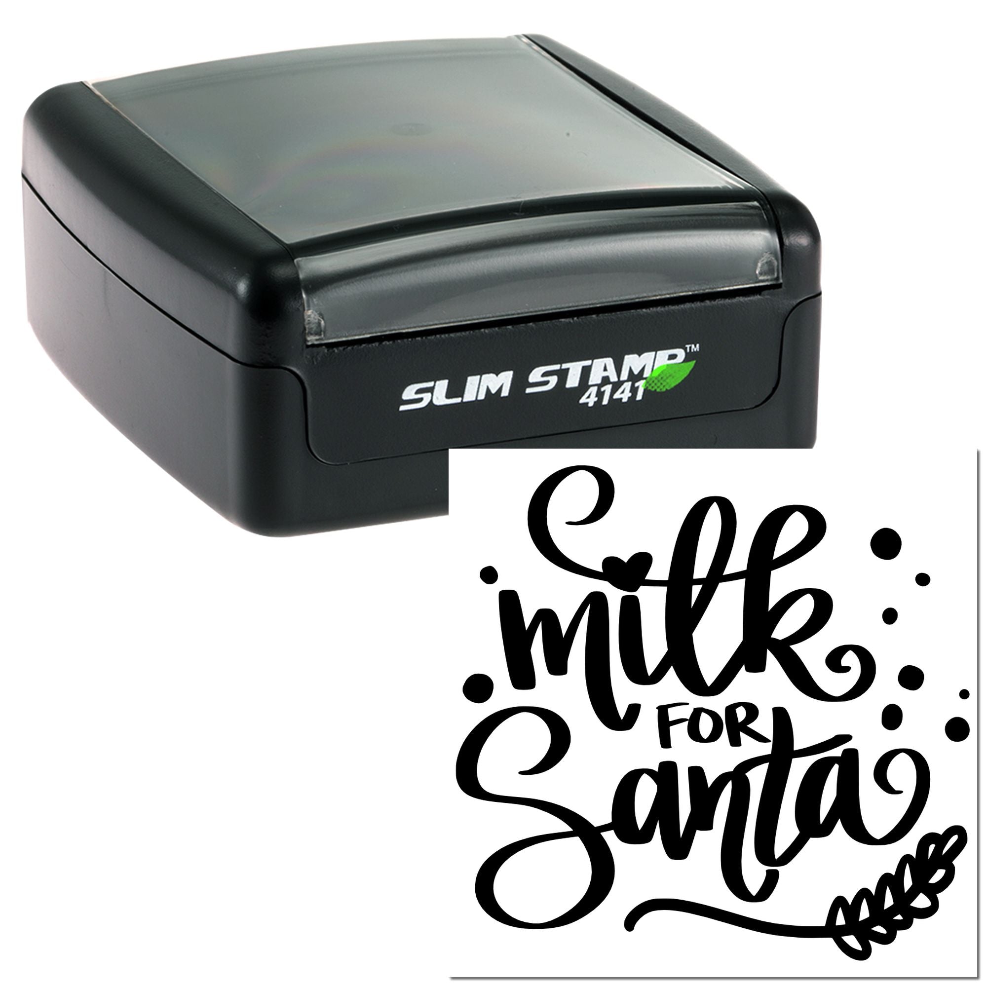 Slim Stamp 4141 custom rubber stamp with Milk for Santa holiday design for Christmas milk and cookie tradition.