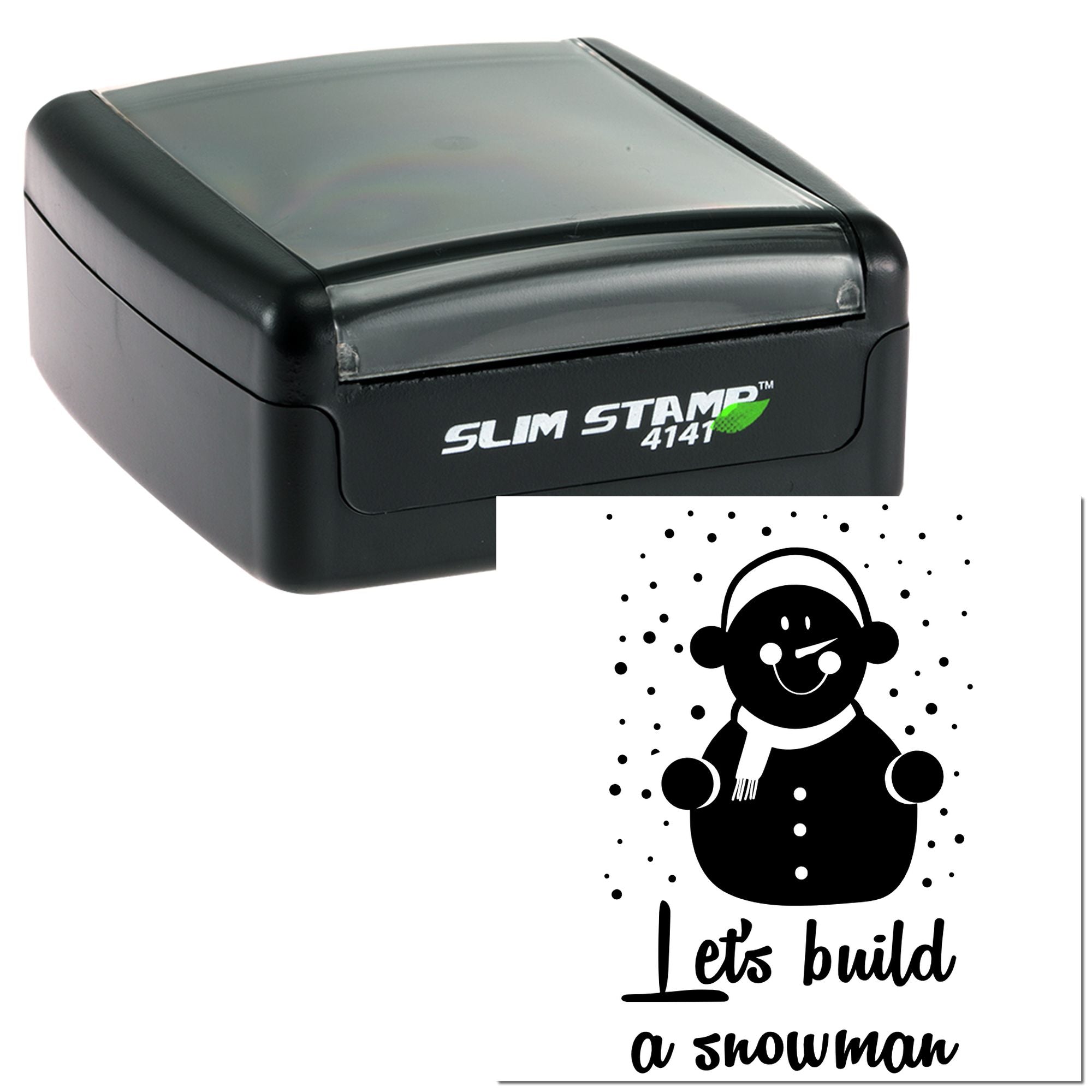 Self-inking Slim Stamp 4141 rubber stamp featuring Lets build a snowman winter snowman craft design.