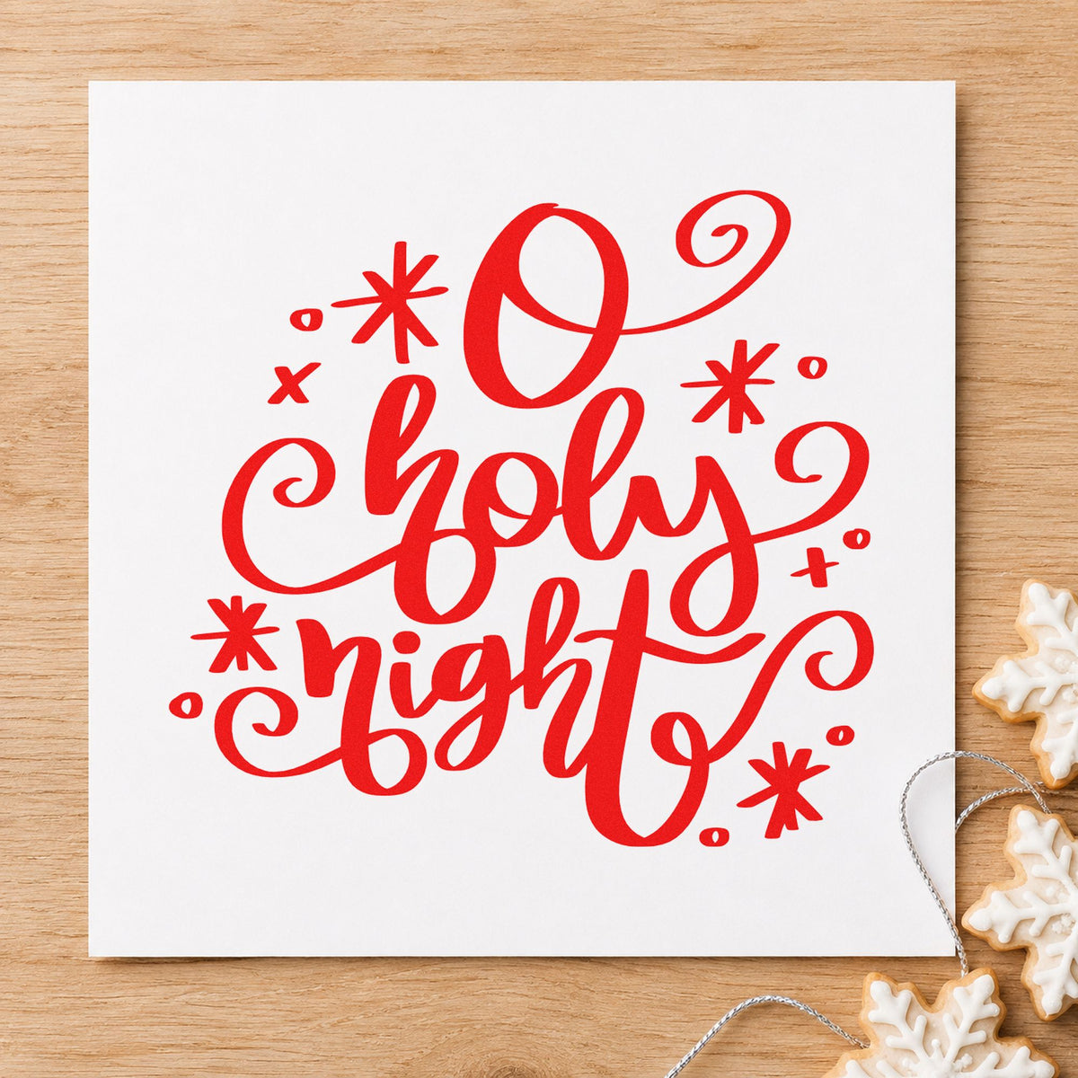 O Holy Night Flourishes craft stamp in red ink on cardstock, an easy option for choir stole panels.