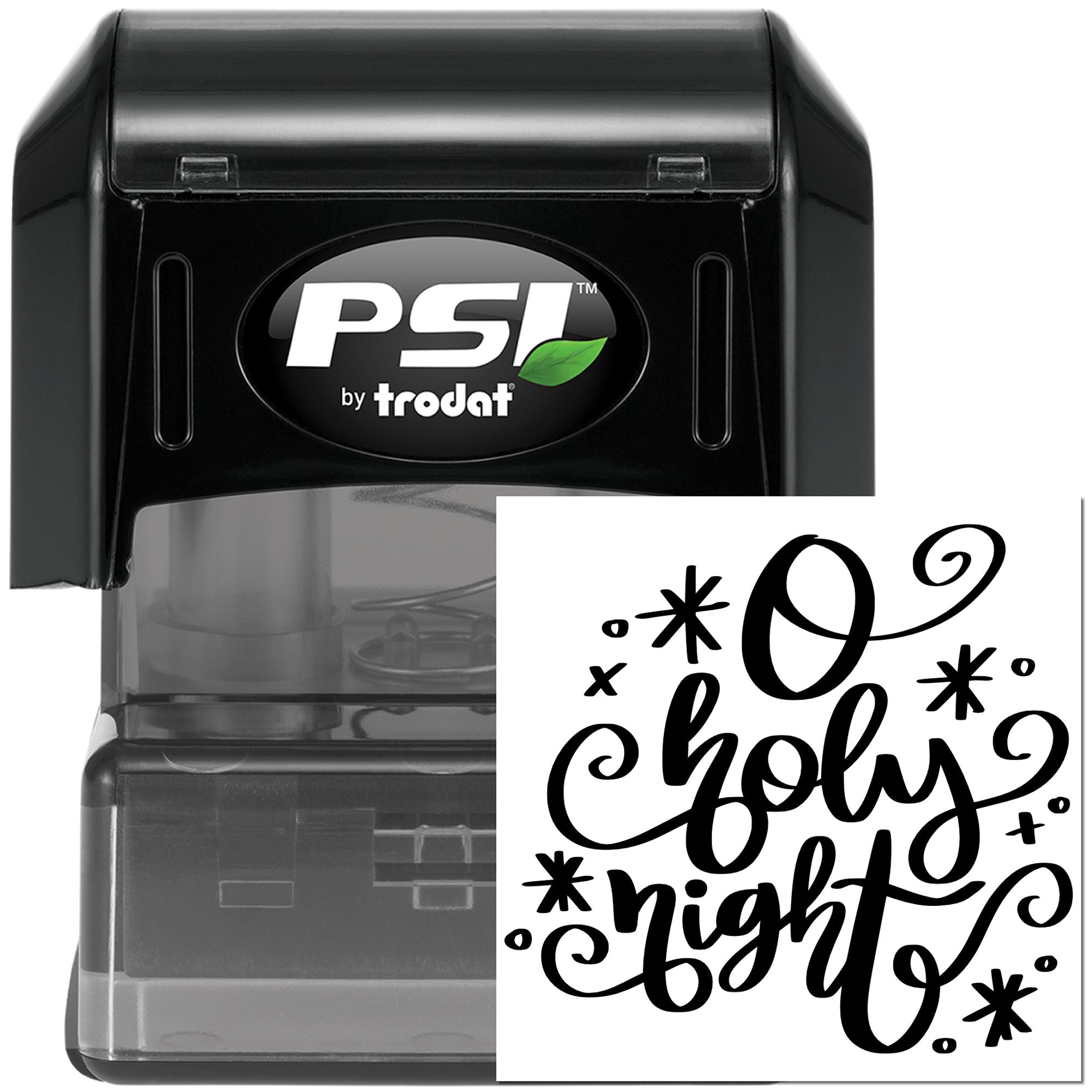 PSI by Trodat self-inking rubber stamp with O Holy Night holiday script for festive cards and crafts.