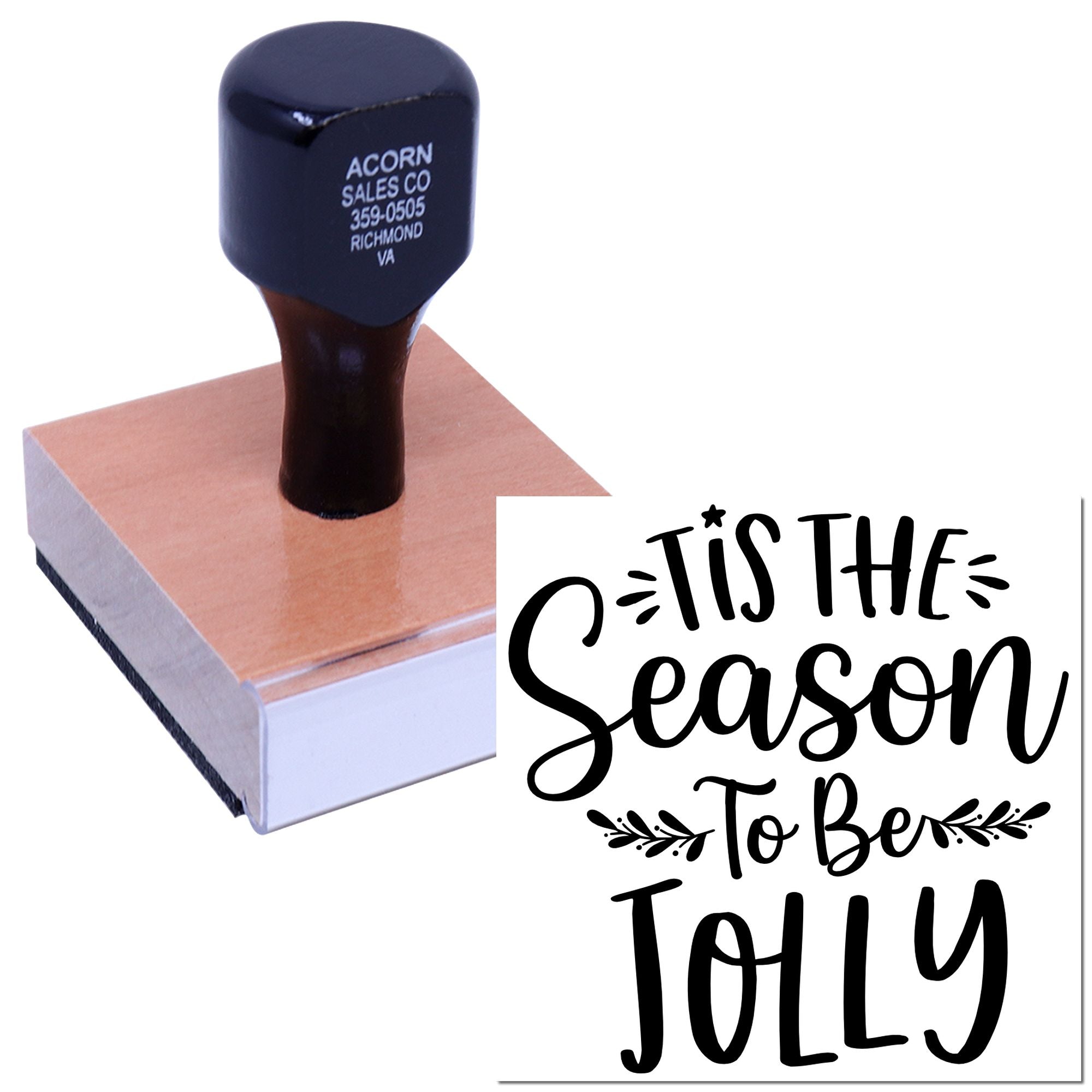 Custom rubber stamp with Tis the Season to Be Jolly for festive holiday cards, crafts, and packaging.