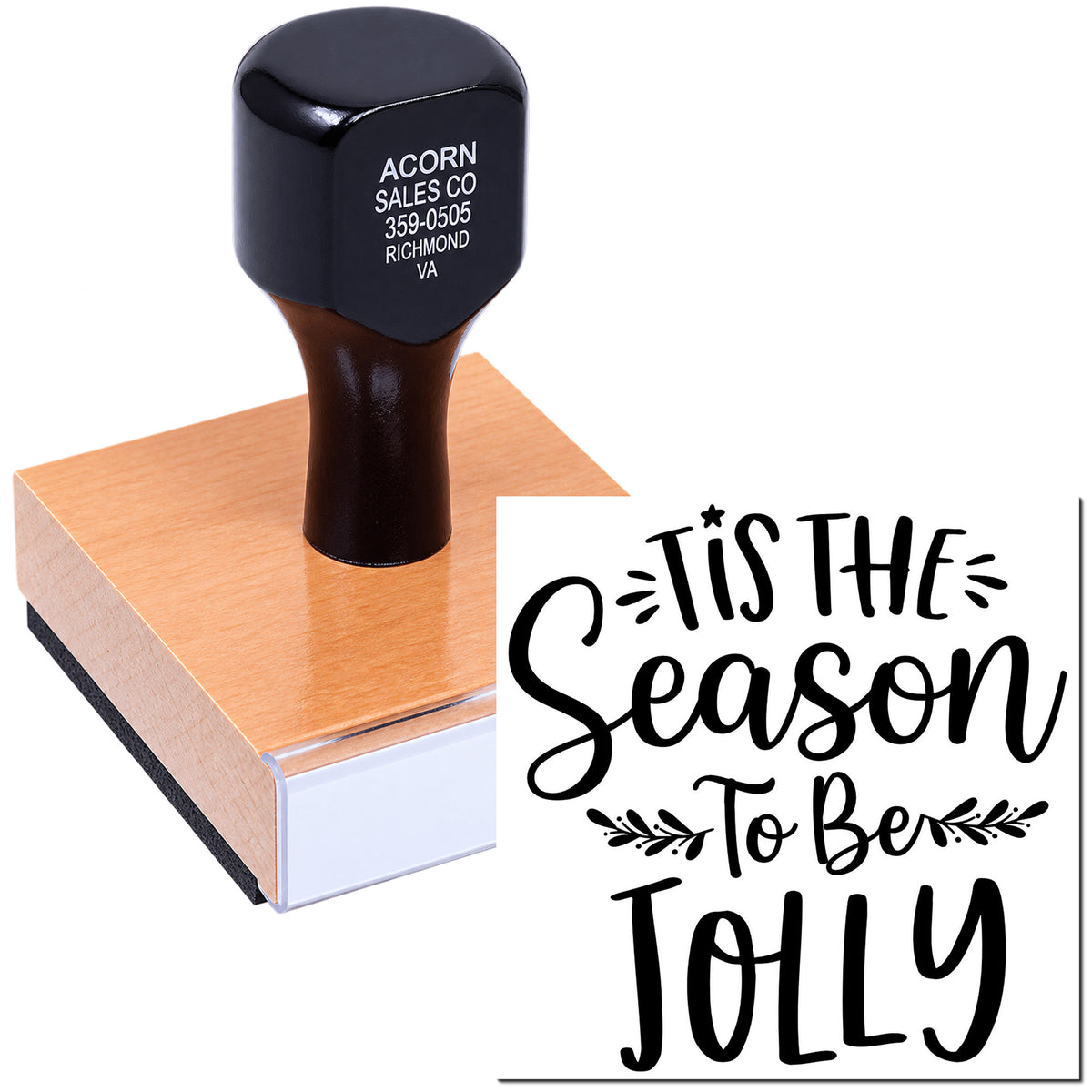 Custom rubber stamp with Tis the Season to Be Jolly for festive holiday cards, crafts, and packaging.