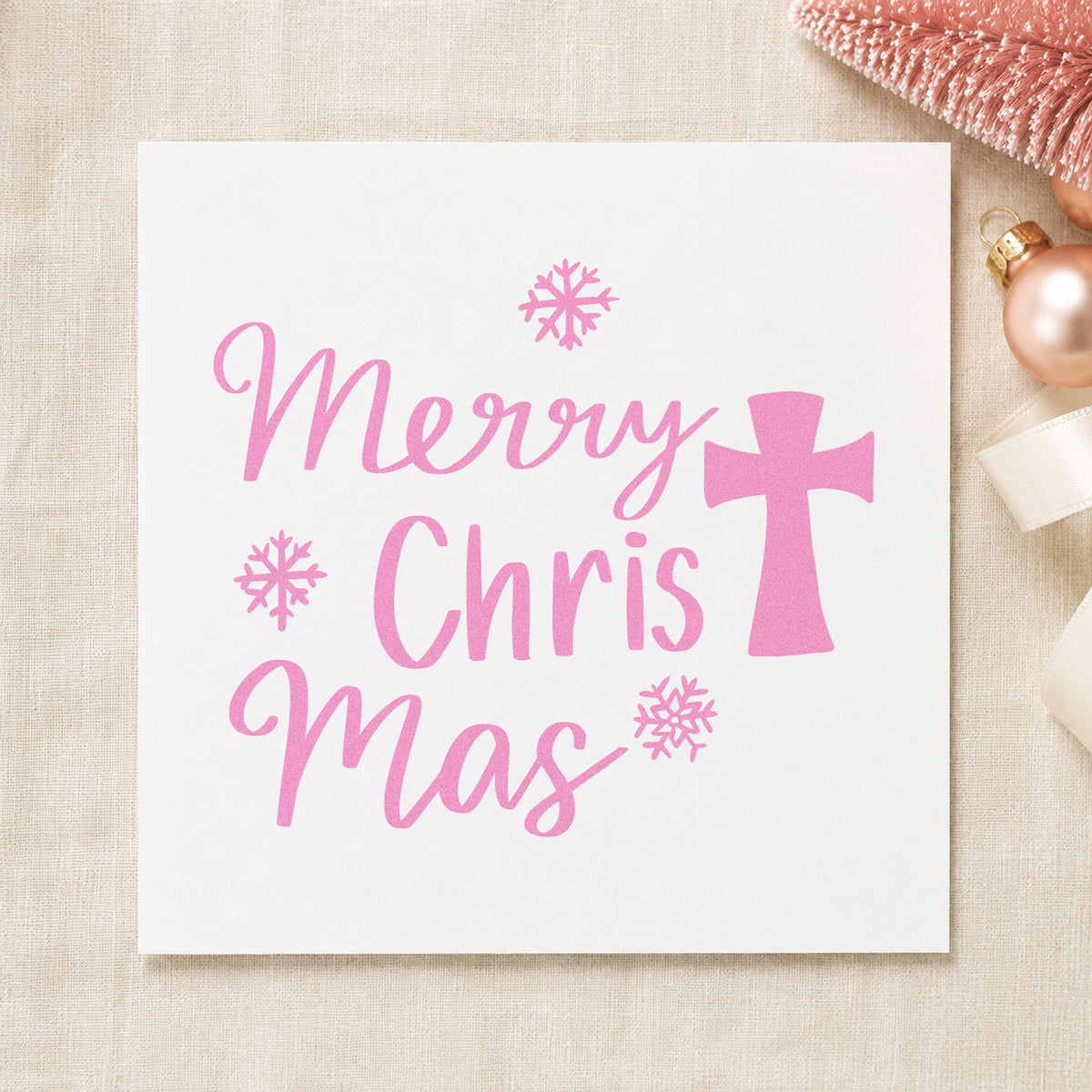 Merry Christmas Cross craft stamp in purple ink on cardstock, an easy option for advent album pages.