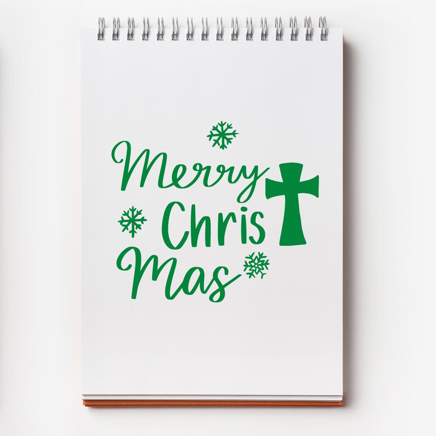 Merry Christmas rubber stamp design with cross and snowflakes for Christian holiday cards, crafts, and scrapbooking.