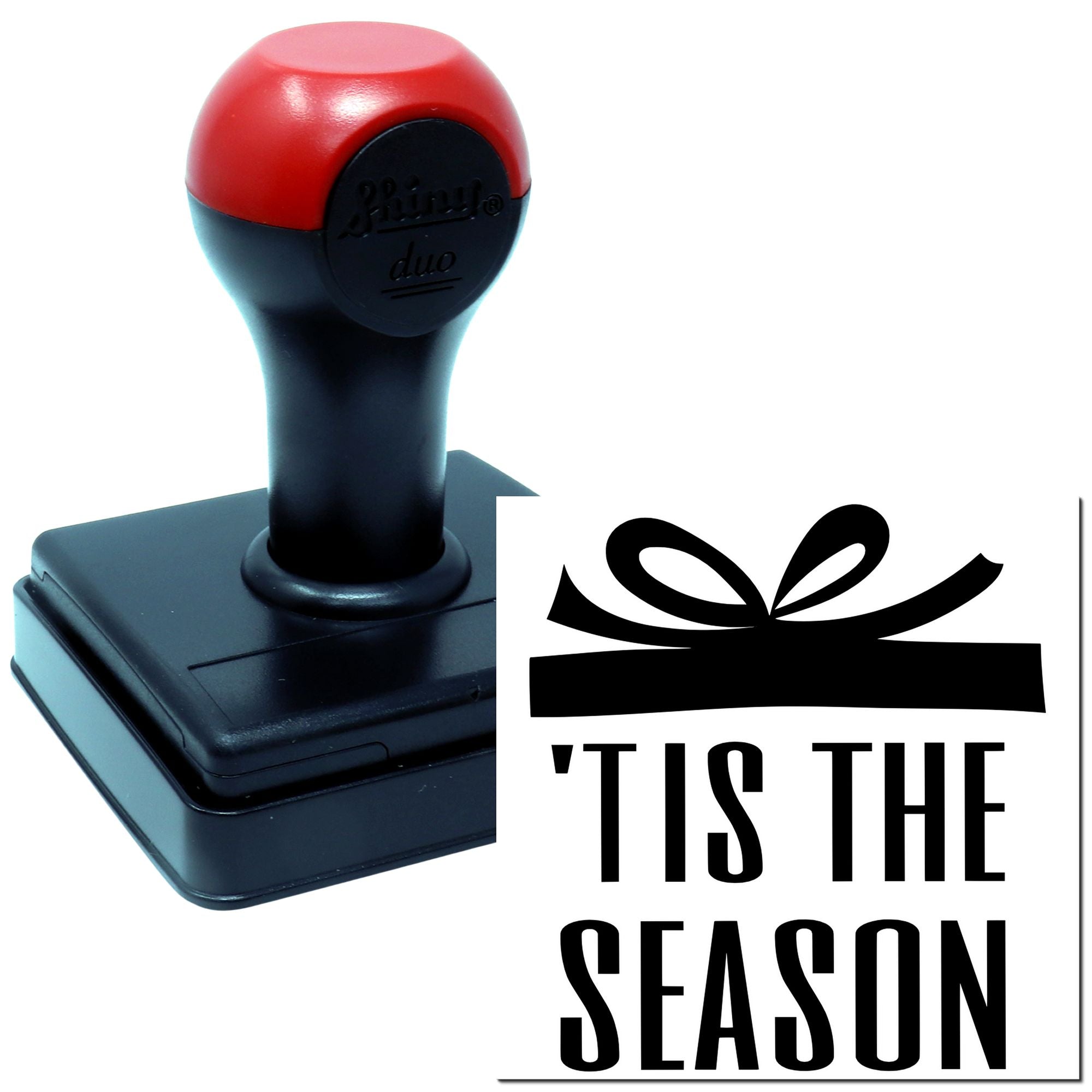 Self-inking rubber stamp featuring Tis the Season holiday message for Christmas cards, gift tags, and seasonal packaging.