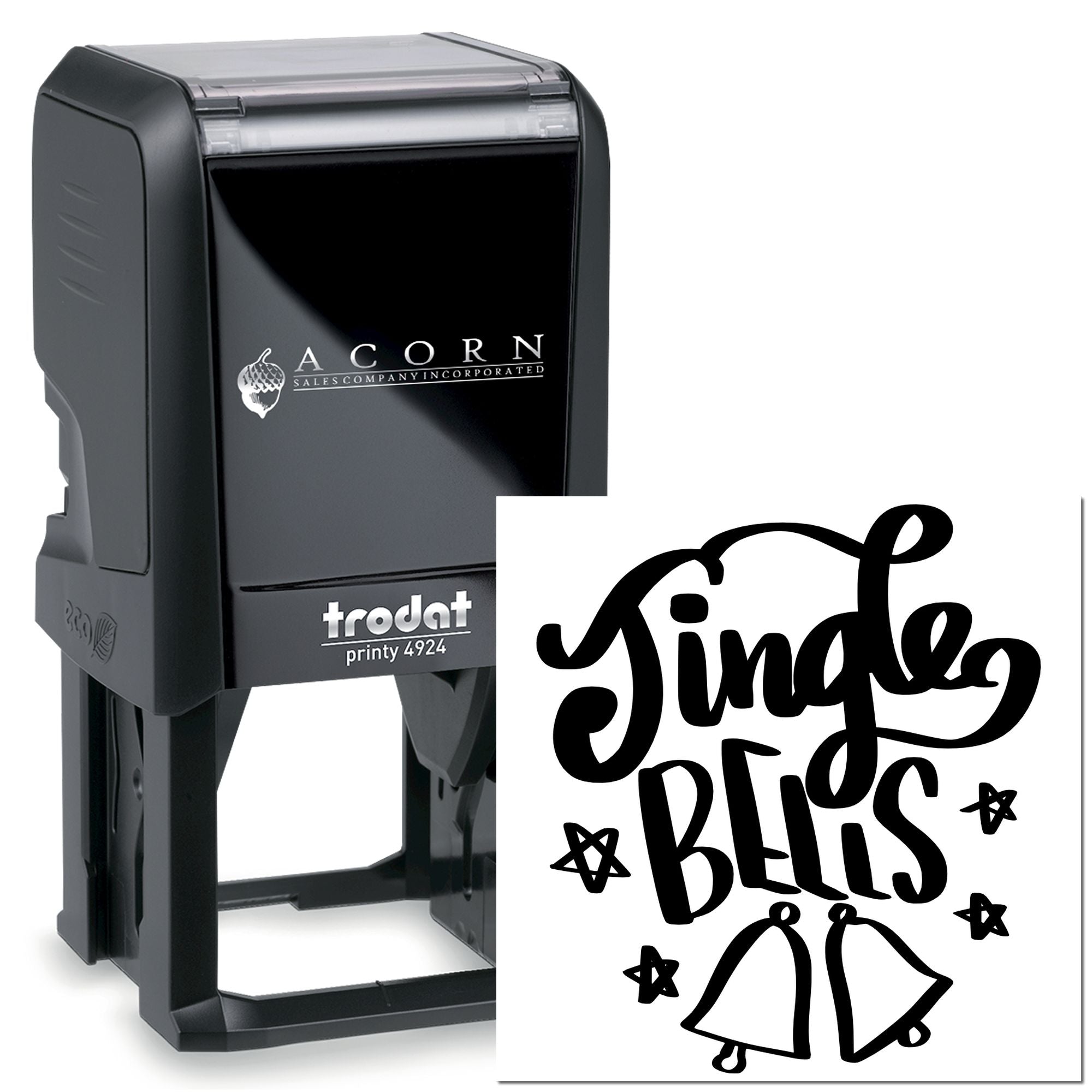 Custom self-inking rubber stamp, Trodat Printy 4924, with Simple Bells logo for branded business stamping.