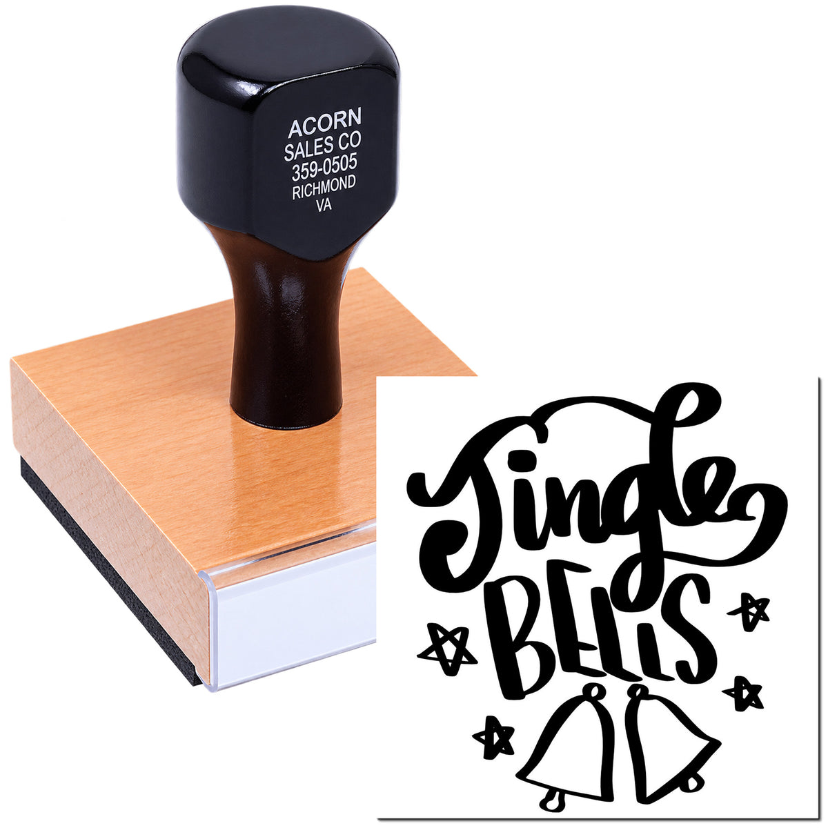 Custom rubber stamp with Simple Bells bell graphic, perfect for wedding invitations, cards, and craft projects.