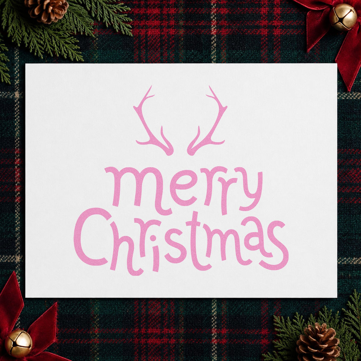 Merry Christmas Antlers craft stamp in purple ink on cardstock, an easy option for woodland album page.