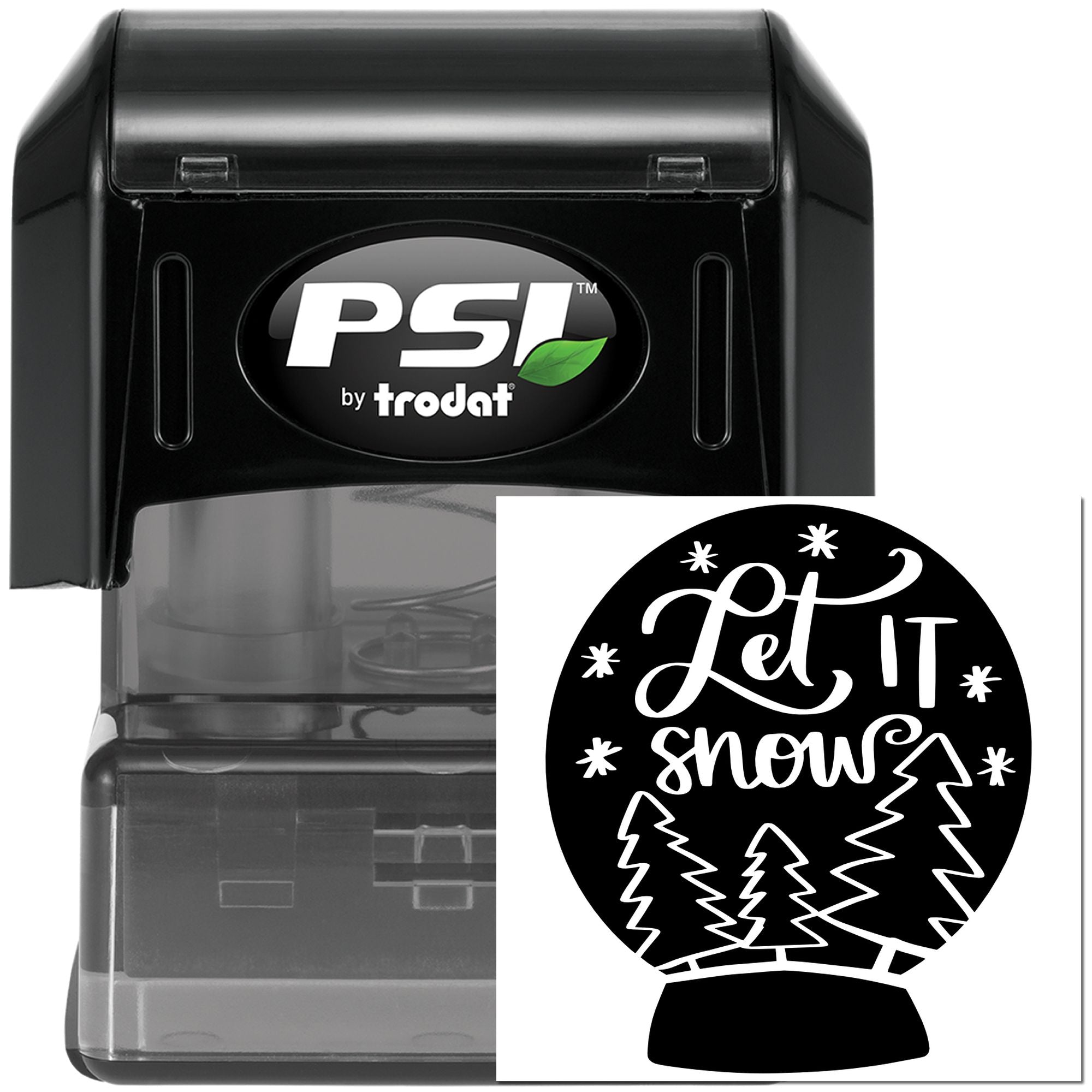 PSI by Trodat self-inking rubber stamp with Let It Snow snow globe design for winter crafting and holiday labeling