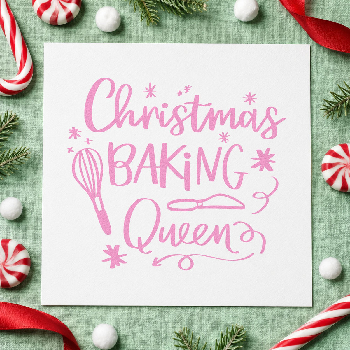 Christmas Baking Queen Whisk And Server Rubber Stamp – Wood Handle in use 10