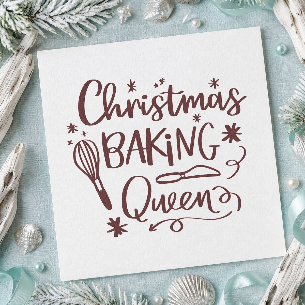 Christmas Baking Queen Whisk And Server Rubber Stamp – Wood Handle in use 4