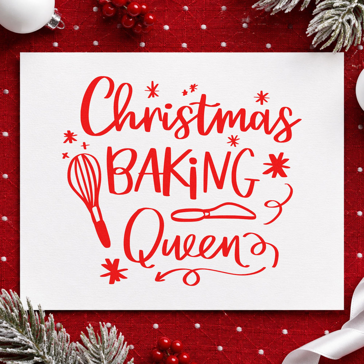 Christmas Baking Queen Whisk And Server Rubber Stamp – Wood Handle in use 7