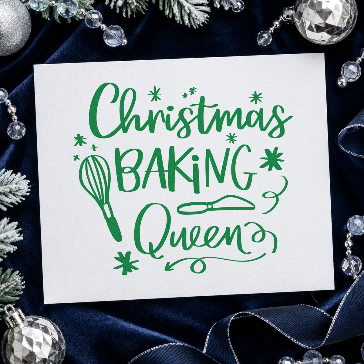 Christmas Baking Queen Whisk And Server Rubber Stamp – Wood Handle in use 8