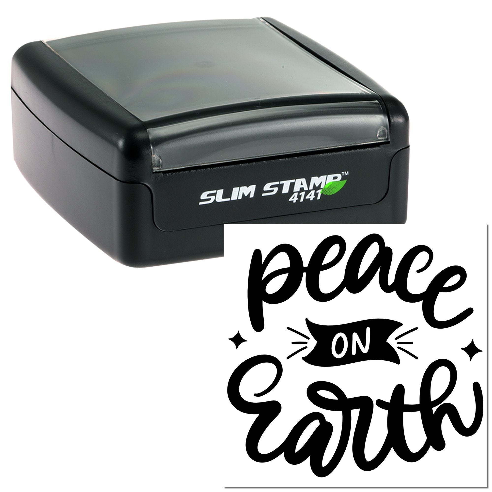 Slim Stamp 4141 self-inking rubber stamp with Plant on Earth design imprint for eco-friendly branding.