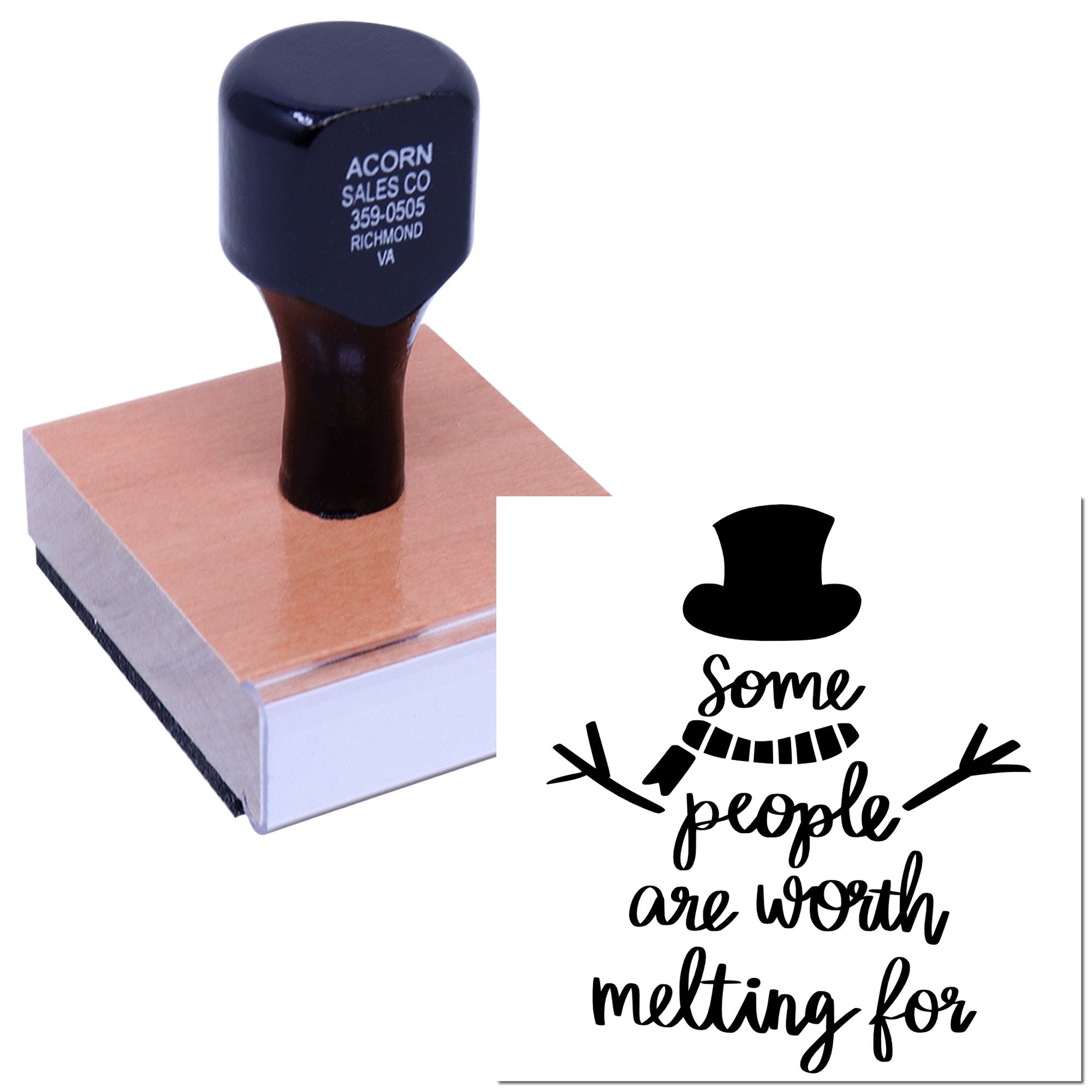 Custom rubber stamp with Some people are worth melting for snowman design and matching stamped impression.