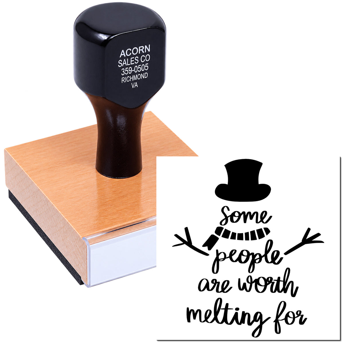 Custom rubber stamp with Some people are worth melting for snowman design and matching stamped impression.