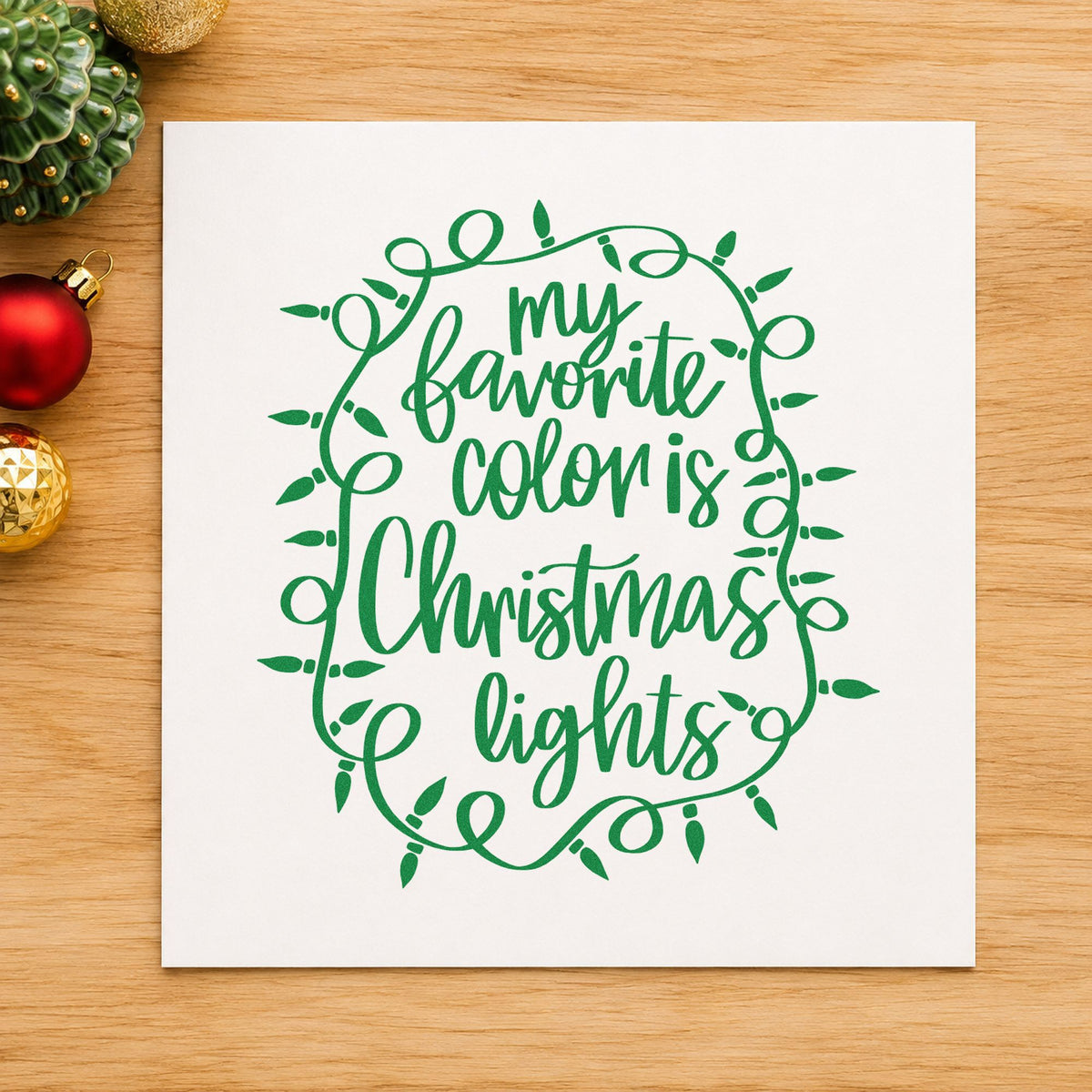 Favorite Color Christmas Lights Rubber Stamp – Wood Handle in use 3