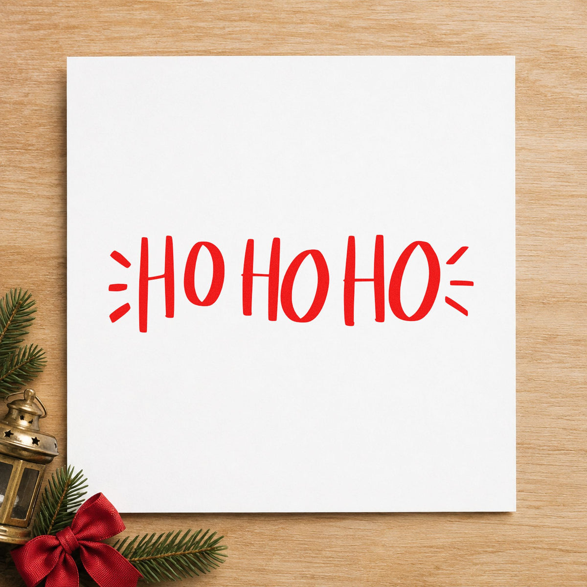 Ho Ho Ho Lettering craft stamp in red ink on cardstock, an easy option for pajama cuff print.
