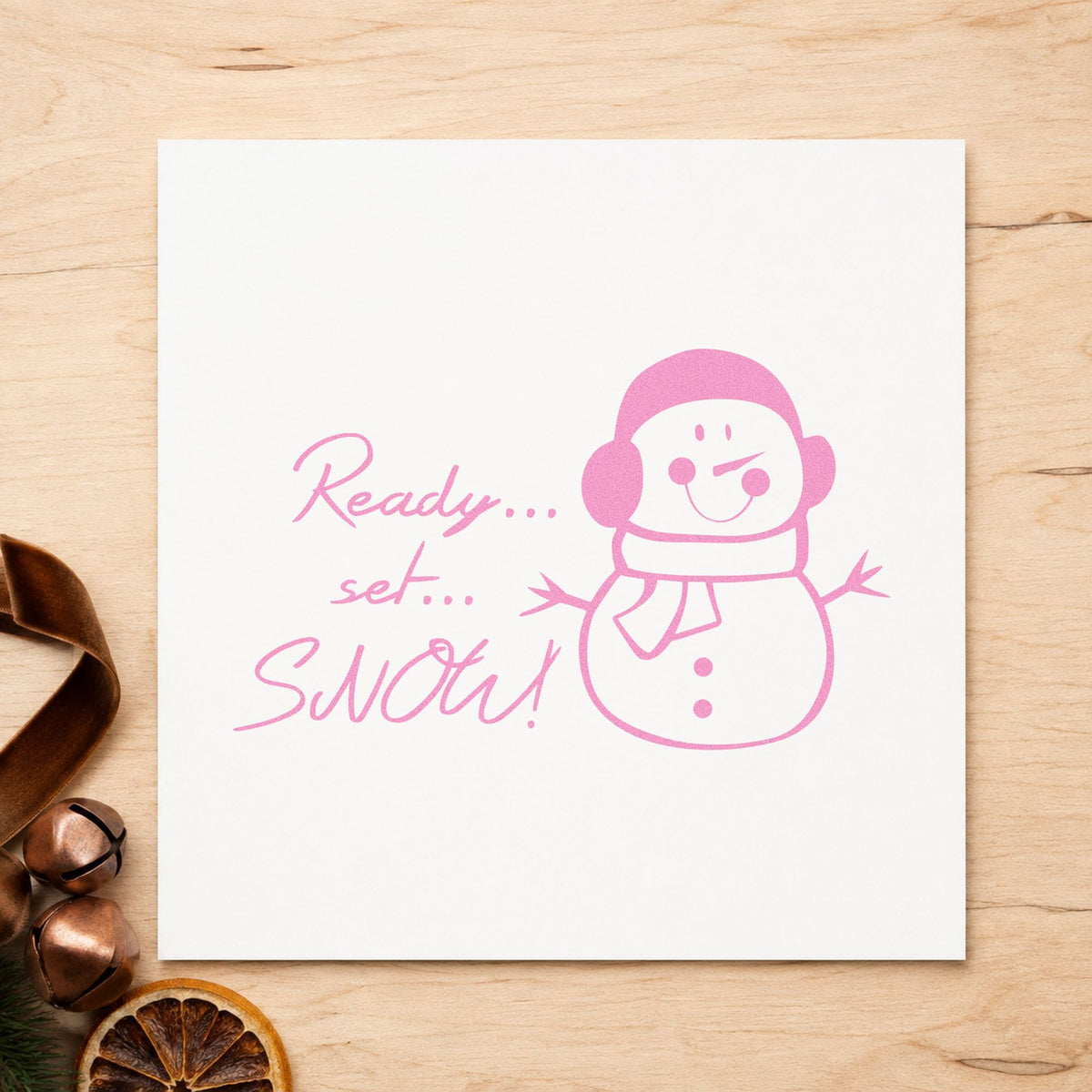 Ready Set Snow Snowman craft stamp in purple ink on cardstock, an easy option for snow day album page.
