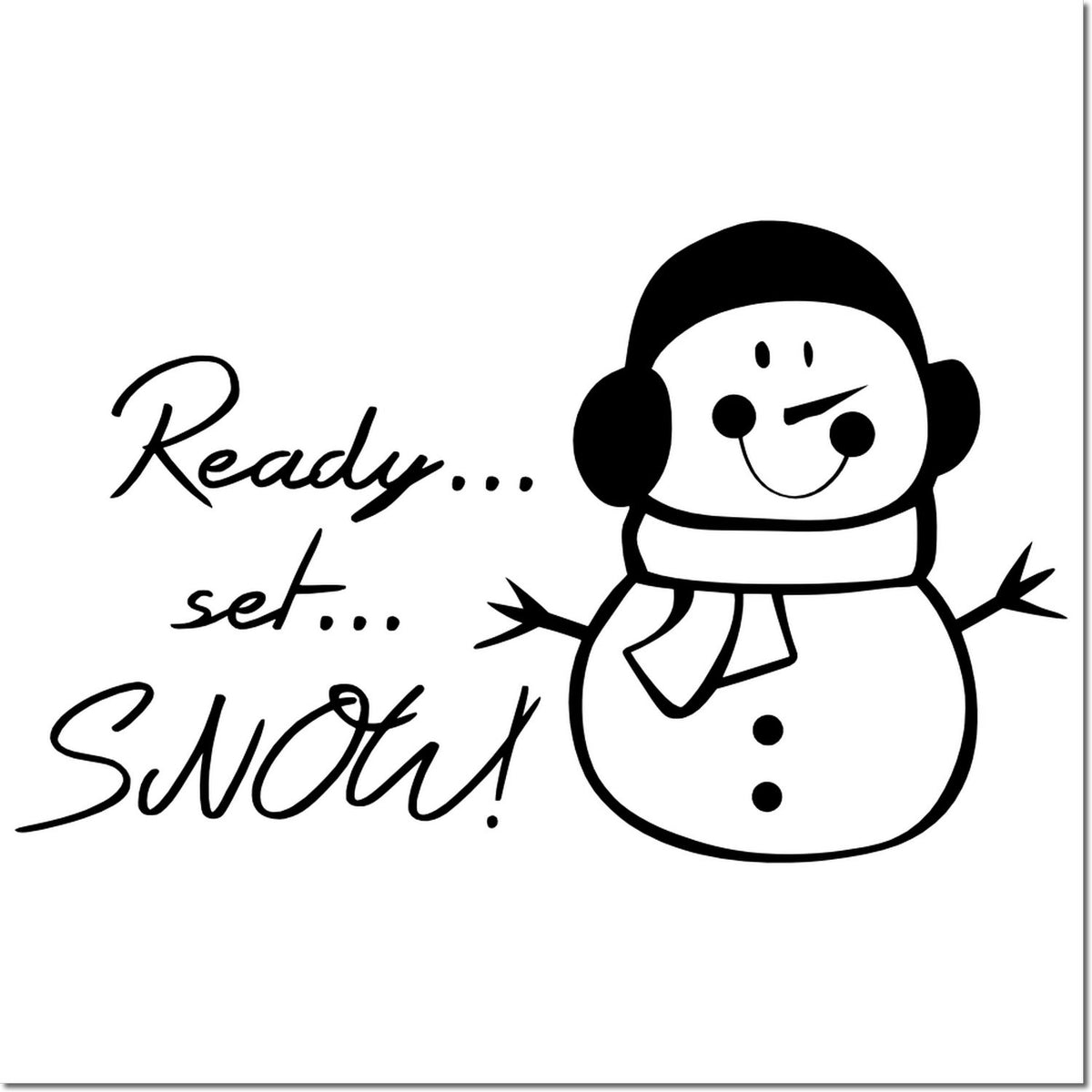Ready Set Snow rubber stamp design with smiling snowman, perfect for winter holiday crafting.