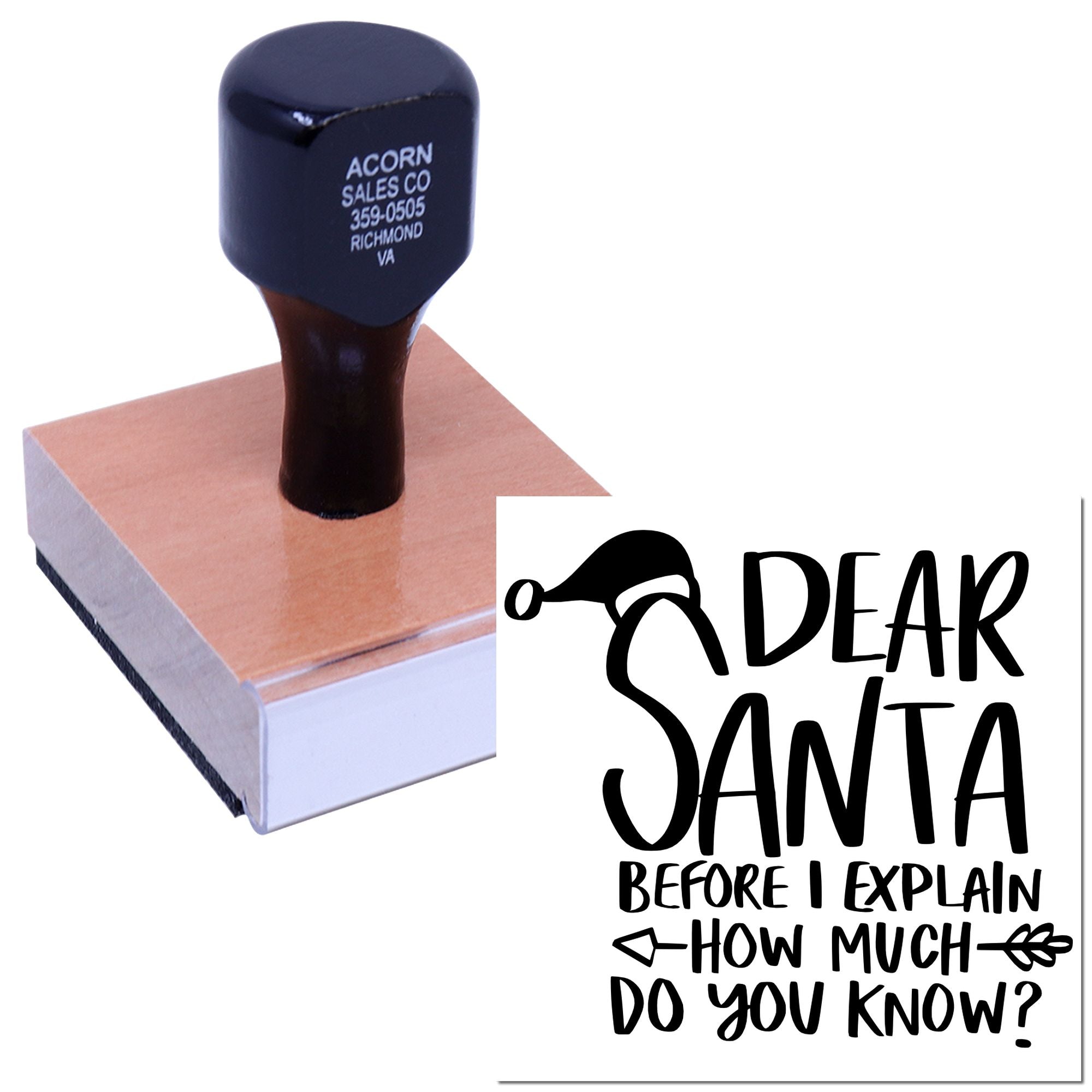 Christmas rubber stamp featuring a "Dear Santa" message for holiday cards, crafts, and seasonal scrapbooking.