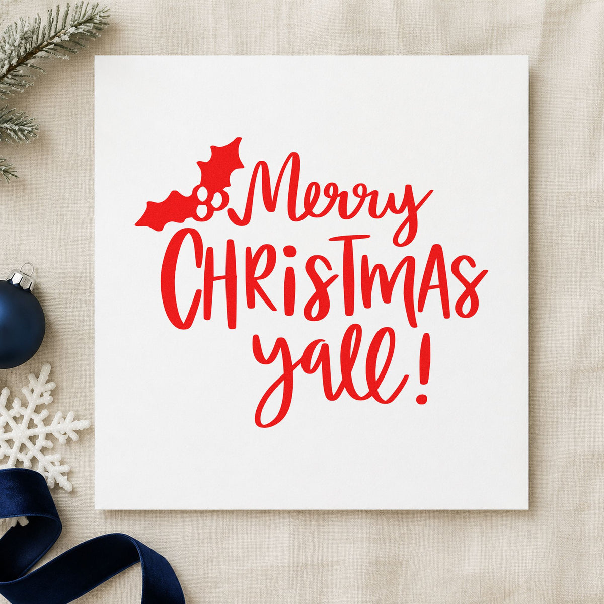 Holly Merry Christmas Yall Lettering Rubber Stamp – Duo Hand in use 5