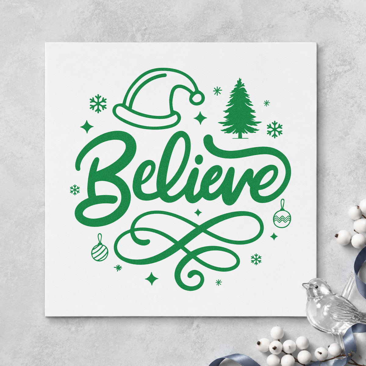 Believe Christmas Hat Tree Snowflakes Craft Stamp – Self-Inking in use 3