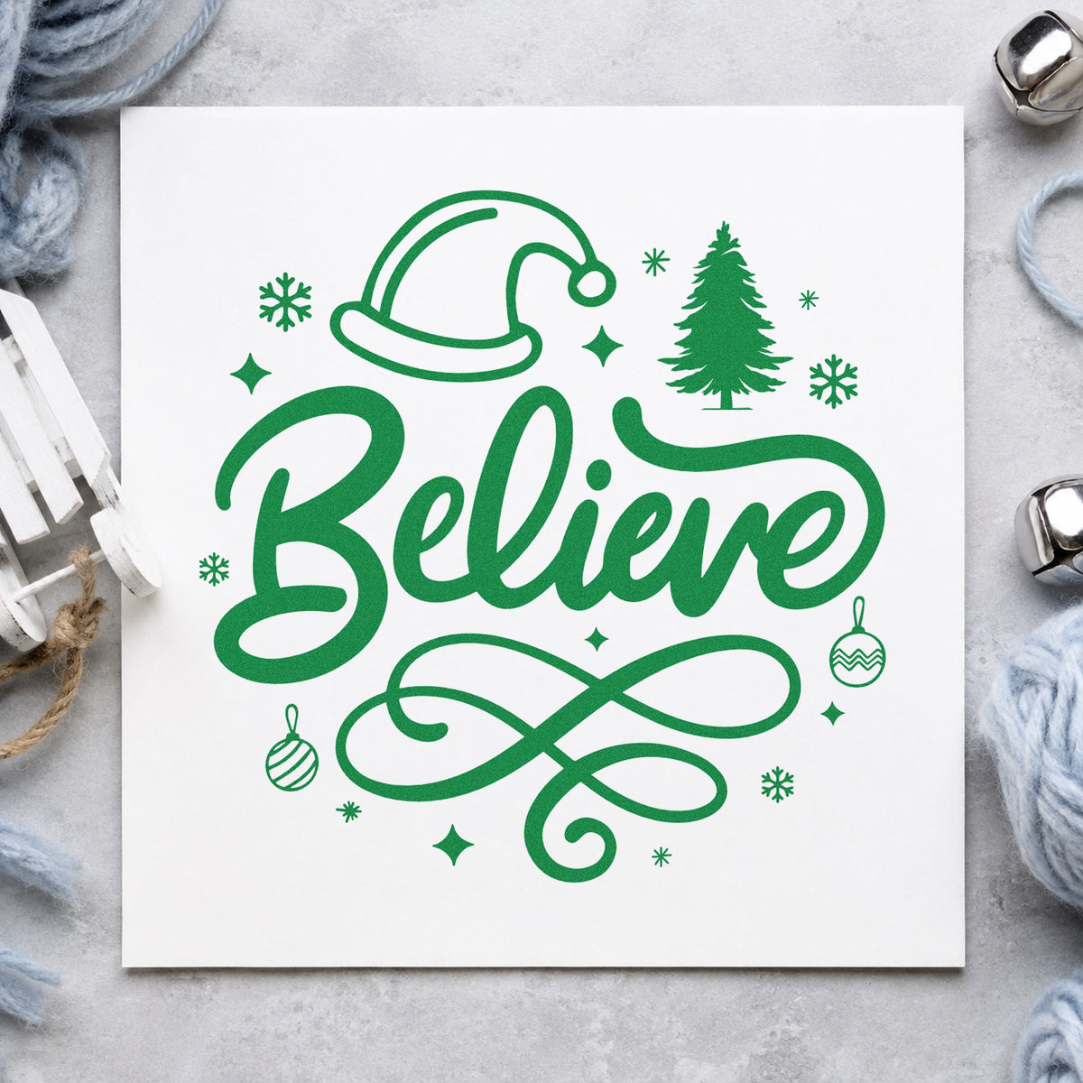 Believe Christmas Hat Tree Snowflakes Hand Stamp – Duo in use 8