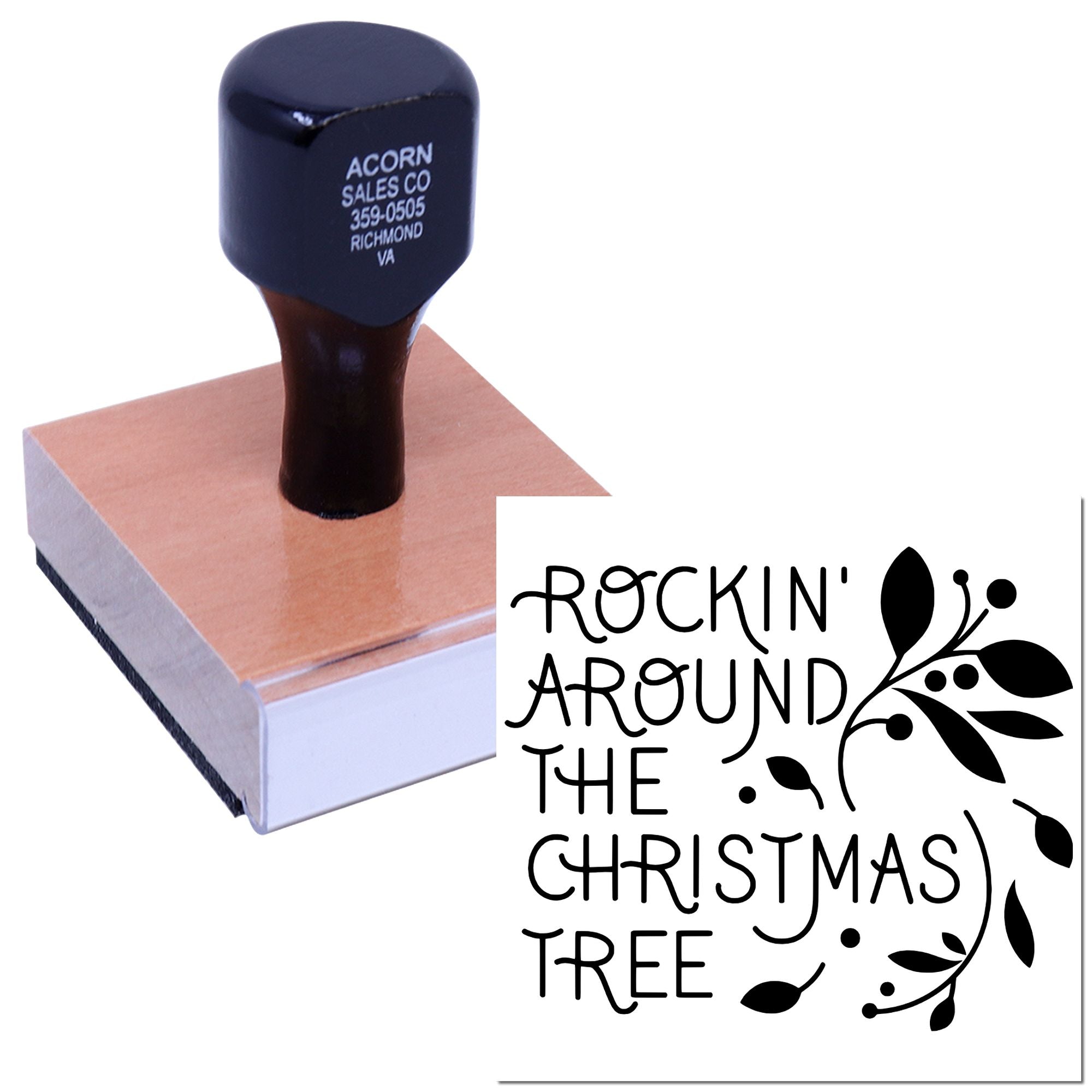 Christmas rubber stamp design reading Rockin Around the Christmas Tree for holiday cards, crafts, and seasonal paper projects