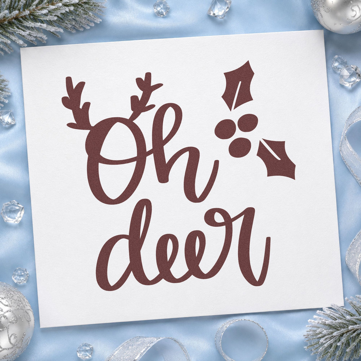 Oh Deer Antlers Holly rubber stamp printed in brown ink, ready for trail cam log sheet and similar paper crafts.