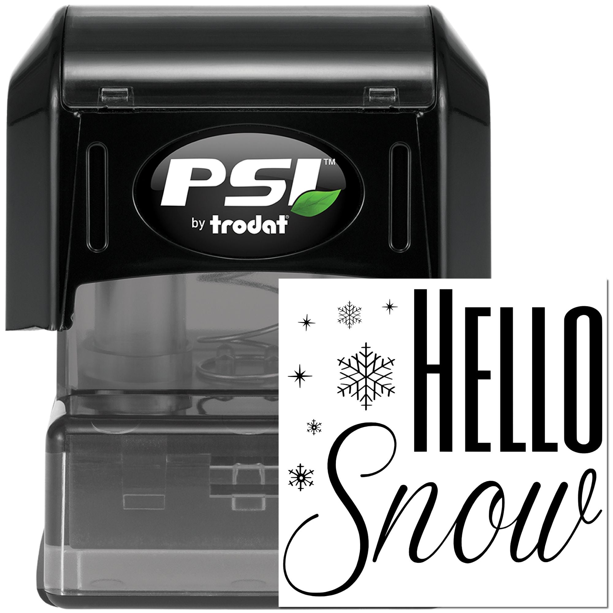 PSI by Trodat self-inking rubber stamp with Hello Snow holiday greeting and snowflake design