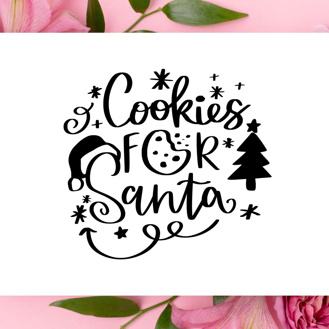 Cookies for Santa holiday rubber stamp design with cookie, Santa hat, and Christmas tree.