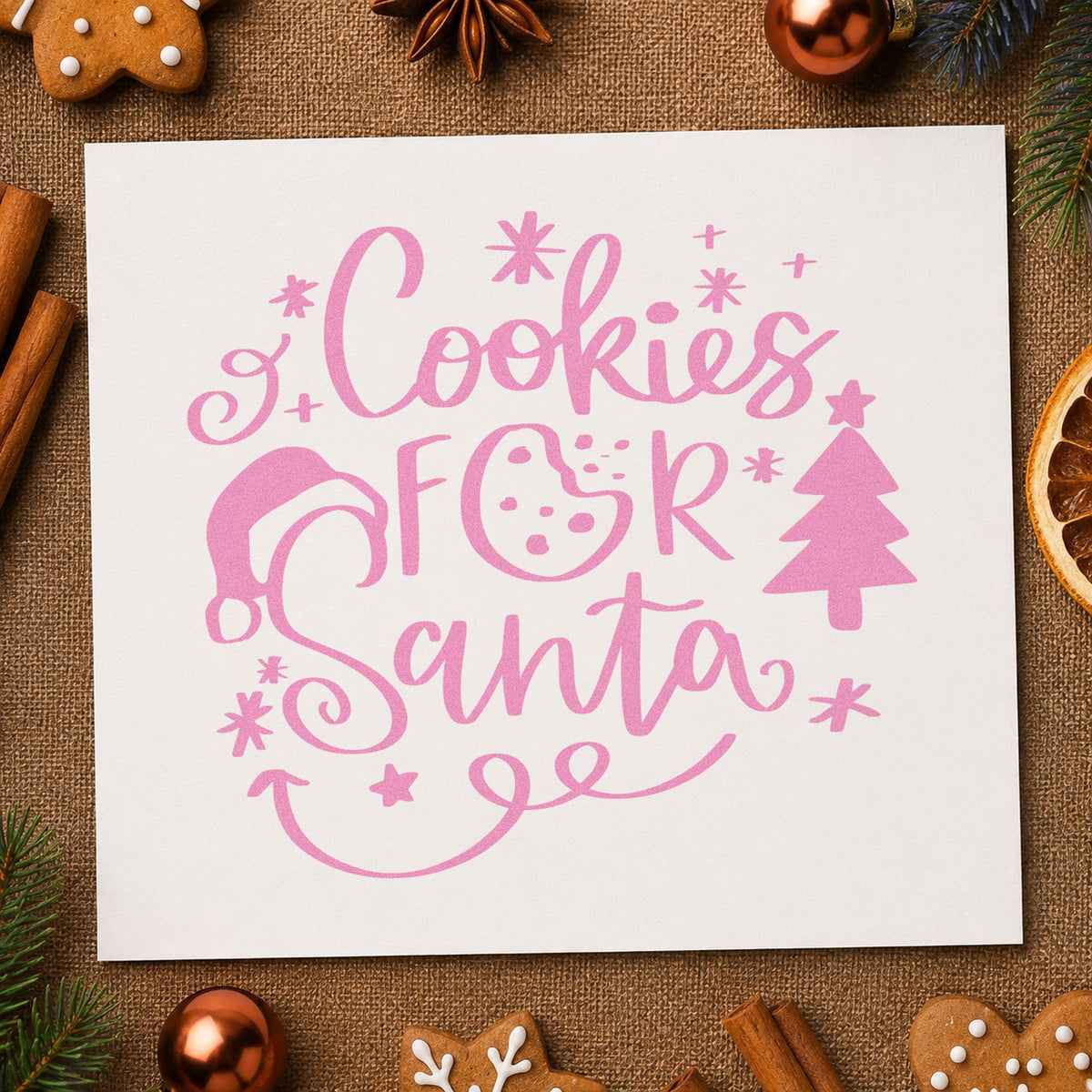 Cookies For Santa craft stamp in purple ink on cardstock, an easy option for christmas eve album.
