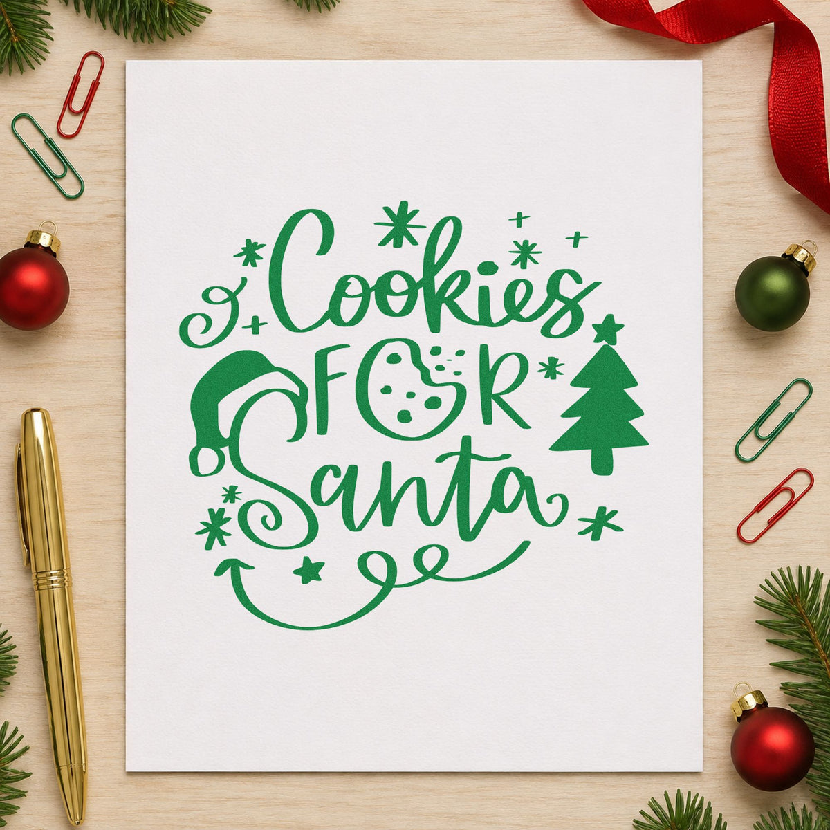 Cookies For Santa craft stamp imprint in green ink on a handmade project, one idea being milk bottle tags.