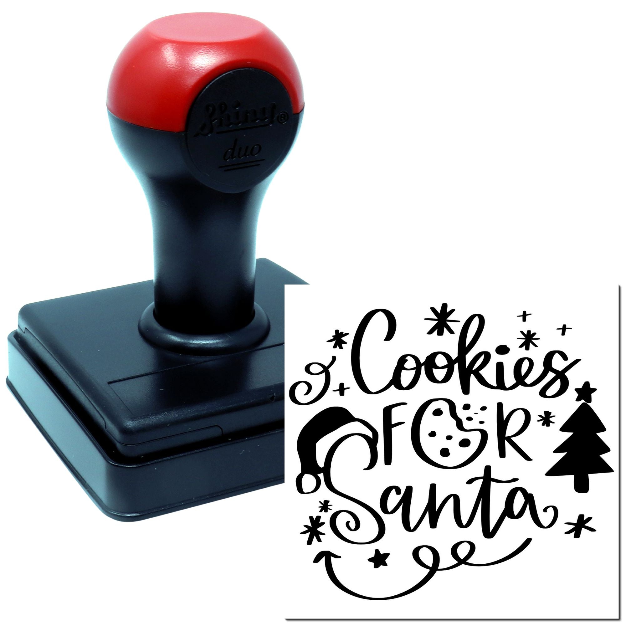 Self-inking holiday rubber stamp with Cookies for Santa design for Christmas baking and gift packaging.