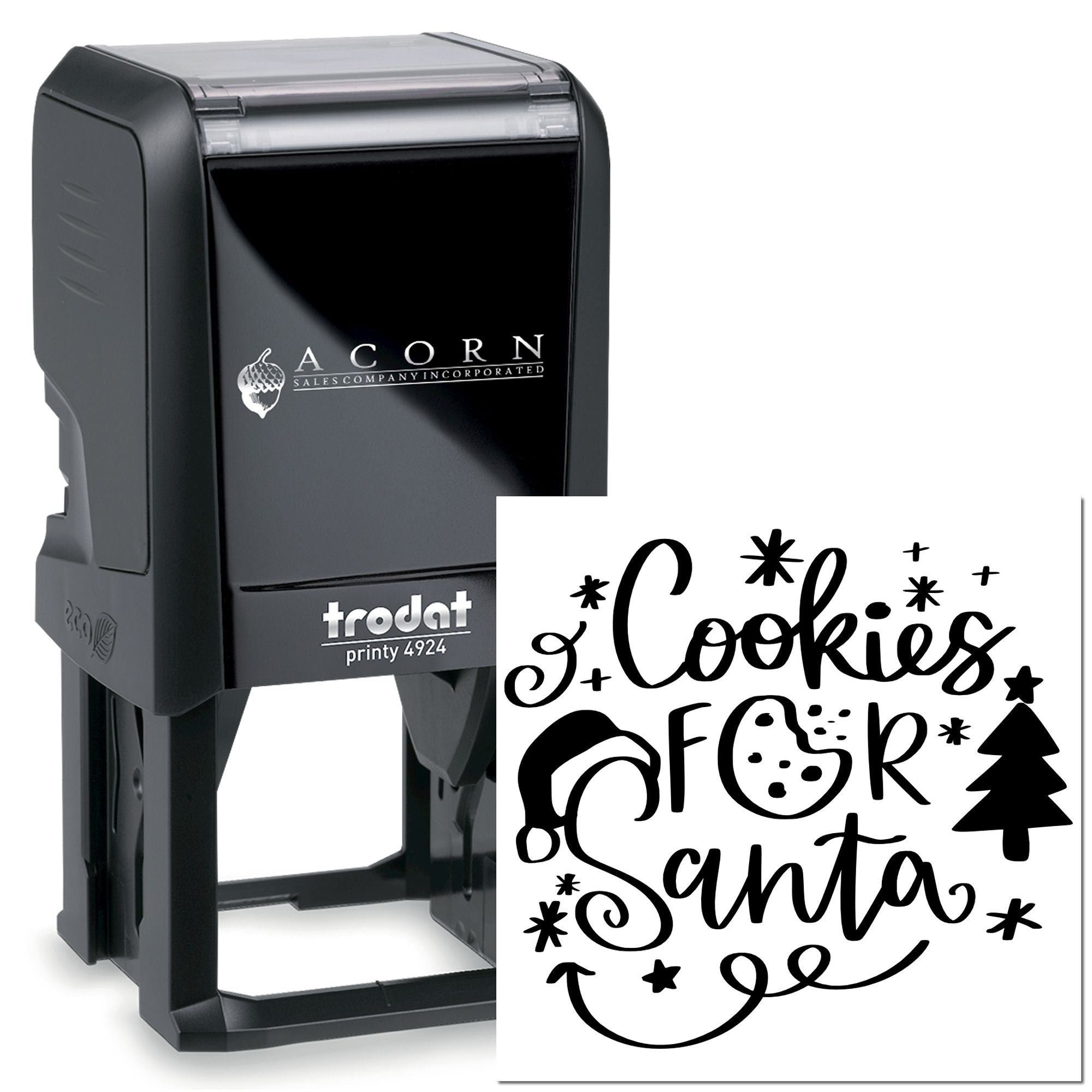 Custom self-inking Trodat Printy 4924 rubber stamp with Cookies for Santa design for holiday baking and packaging.